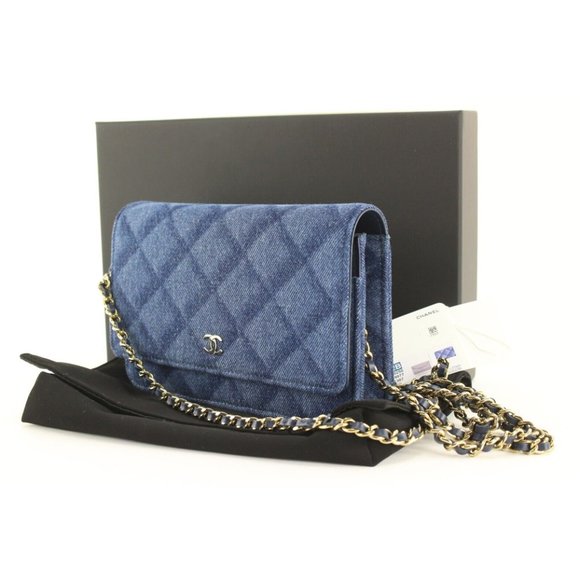 Chanel Shadow Quilted Denim Wallet on Chain WOC Gold HW 2CJ1110 - Picture 12 of 12